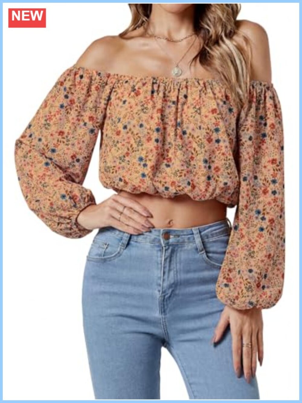 Off Shoulder Lantern Sleeve Ruched Crop Top Blouse